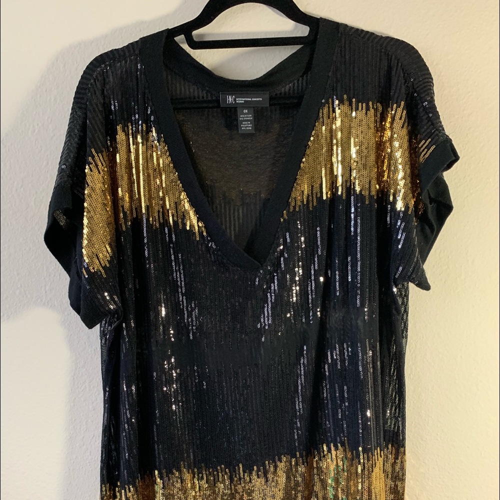 Gold and black sequined top size ox INC women cute